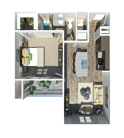 Floor plan for 1 bed, 1 bath, 768 sqft